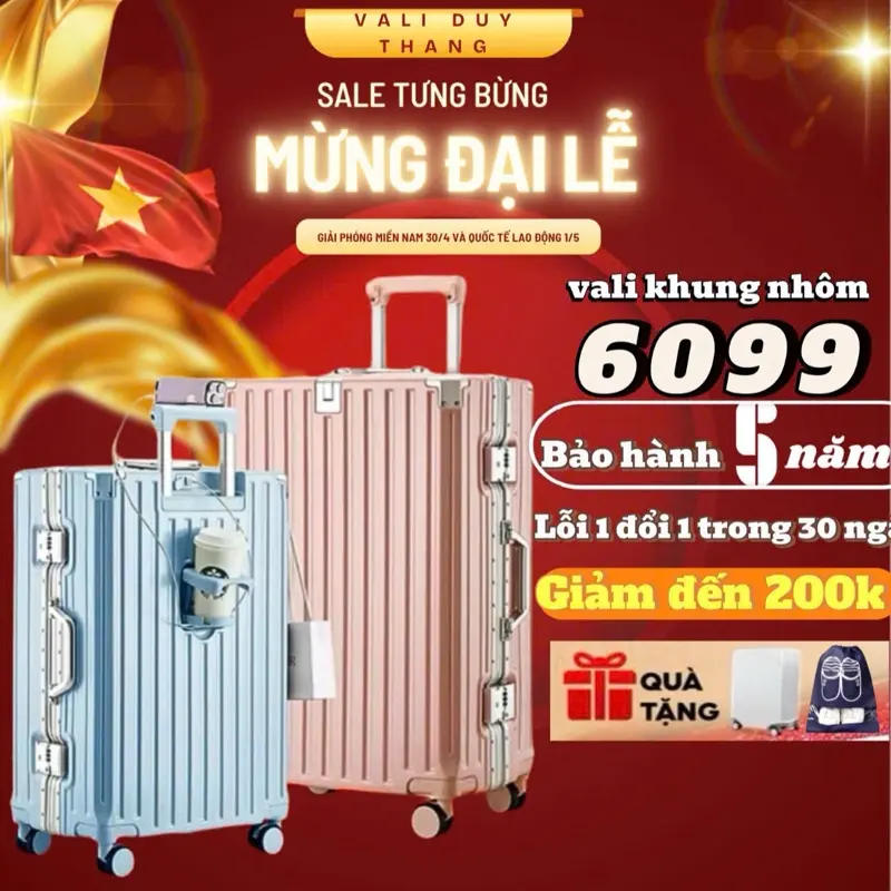 VALI KHUNG NHÔM CAO CẤP 6099 - nhựa PC nguyên khối - lỗi đổi mơi trong 30 ngày Bảo Hành 5 Năm