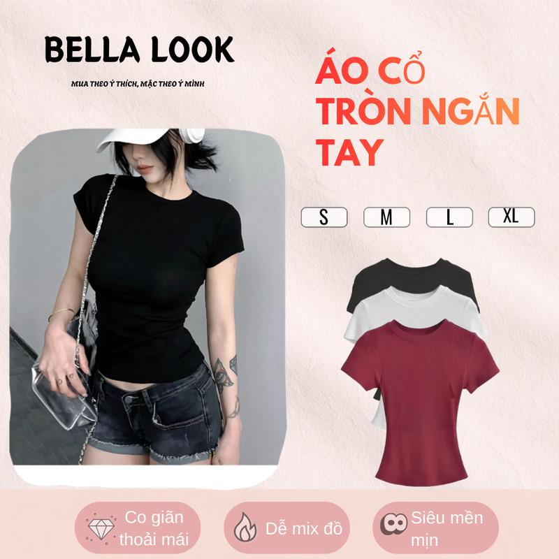 Áo Thắt Eo Ôm Dáng Cổ tròn BellaLook Cotton Trơn Women S M L XL XXL-31...