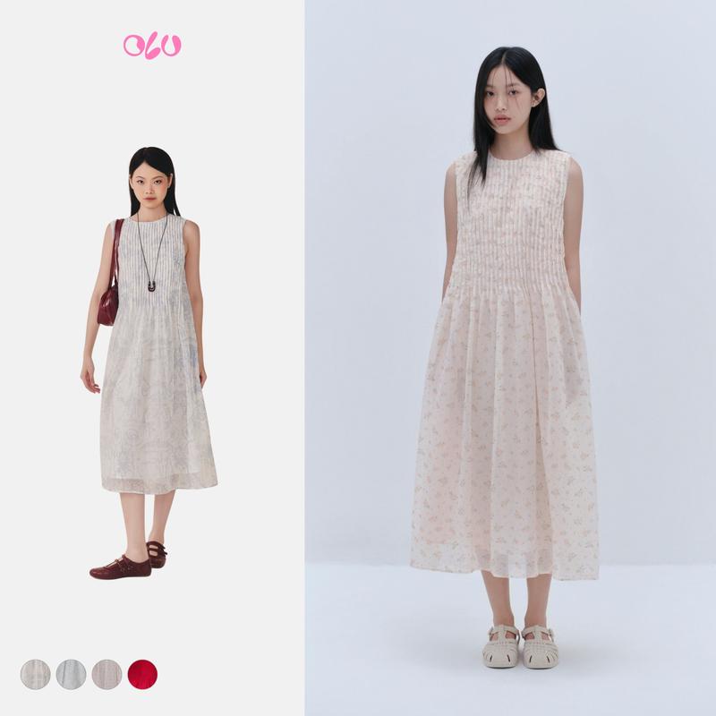 Đầm kiểu voan hoa dáng suông xếp li có kèm dây Clydie nhiều màu thanh lịch nữ tính OLV