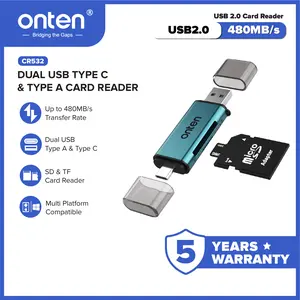 Onten Card Reader Dual  Type C dan Type A Support Up To 480Mb/s Transfer Rate SD dan TF Multi Platform Compatible OTN-CR532
