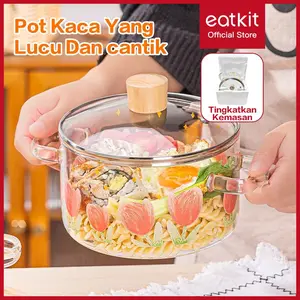 Eatkit Panci Soup Rebus Kaca Tebal 1600ml Borosilicate Glass Cooking Soup Pot Transparan Anti Panas  Kitchenware