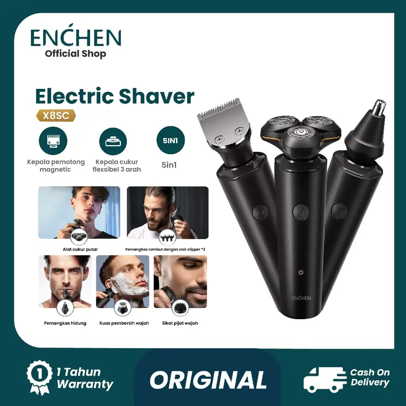 ENCHEN X8S-C Alat Cukur Rambut 5 in 1 Waterproof Alat Shaving Pencukur Hair Clipper Bulu Hidung Kumis Listrik Magnetic 1