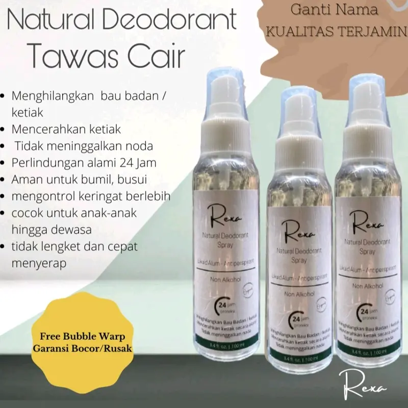 Deodoran REXA 100ML Tawas Cair Organik Penghilang Bau Badan/Ketiak Tetap Kering Seharian Deodorant Tawas Cair 1