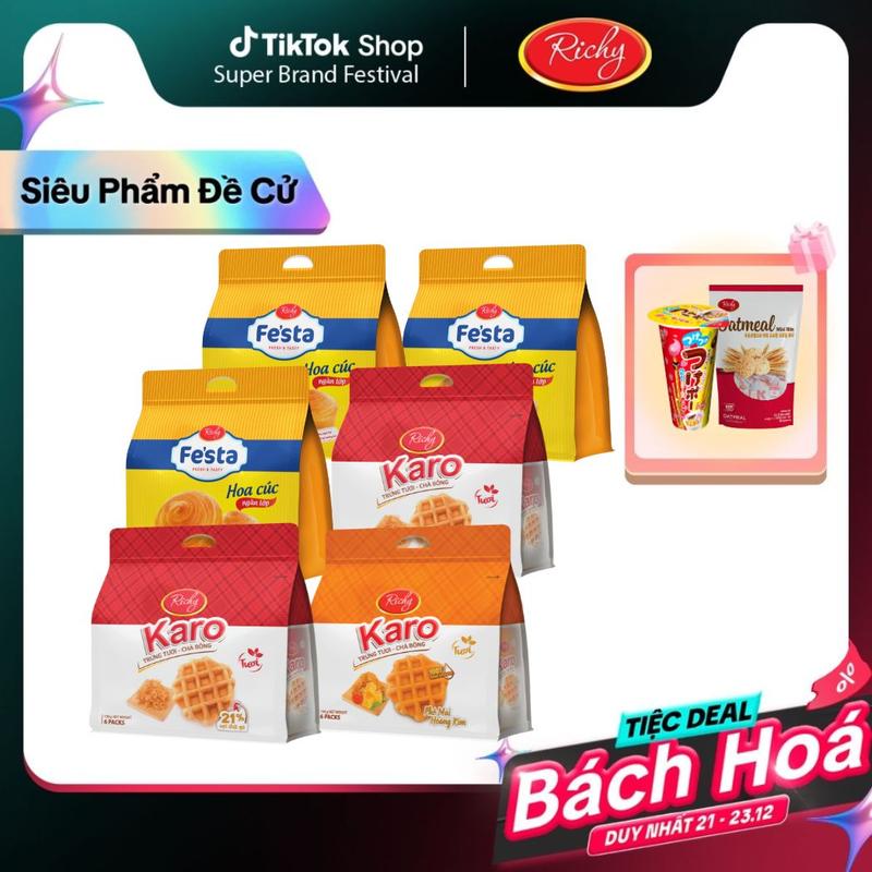 TẶNG 2 QUÀ Combo 6 Bánh Mì Tươi Hoa Cúc Ngàn Lớp Fe'st và Bánh Trứng Tươi Chà Bông Karo