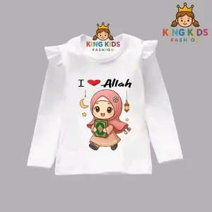 Kaos anak perempuan lengan panjang gambar muslim baju atasan muslimah LOVE / JILBAB OREN
