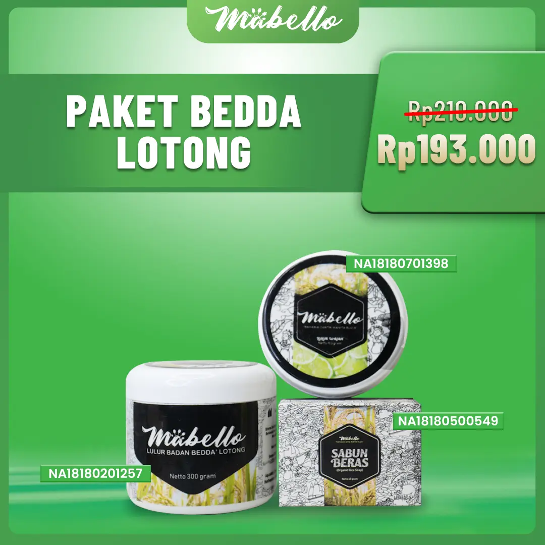 Mabello Paket Beddalotong / Sabun/Masker/ Scrub/ Mencerahkan Tubuh/ Perawatan kulit Kusam/ Melembutkan kulit/ Memudarkan bekas luka/ Lulur/ Soap Mandi/ sabun Hitam/ Minyak zaitun