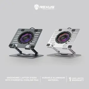 Rexus Decha Frost FP04: Stand Laptop RGB Alumunium Portabel, Kipas Kuat, Rotasi 360°, Desain Stylish dan Ergonomis