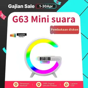 「DayaHidup」Speaker Bluetooth G63, jam alarm digital, lampu LED RGB, pencahayaan ambient, pengisi daya nirkabel, lampu meja pengisian daya multifungsi, dekorasi desktop speaker Bass Wireless Putih mp3 sound speker