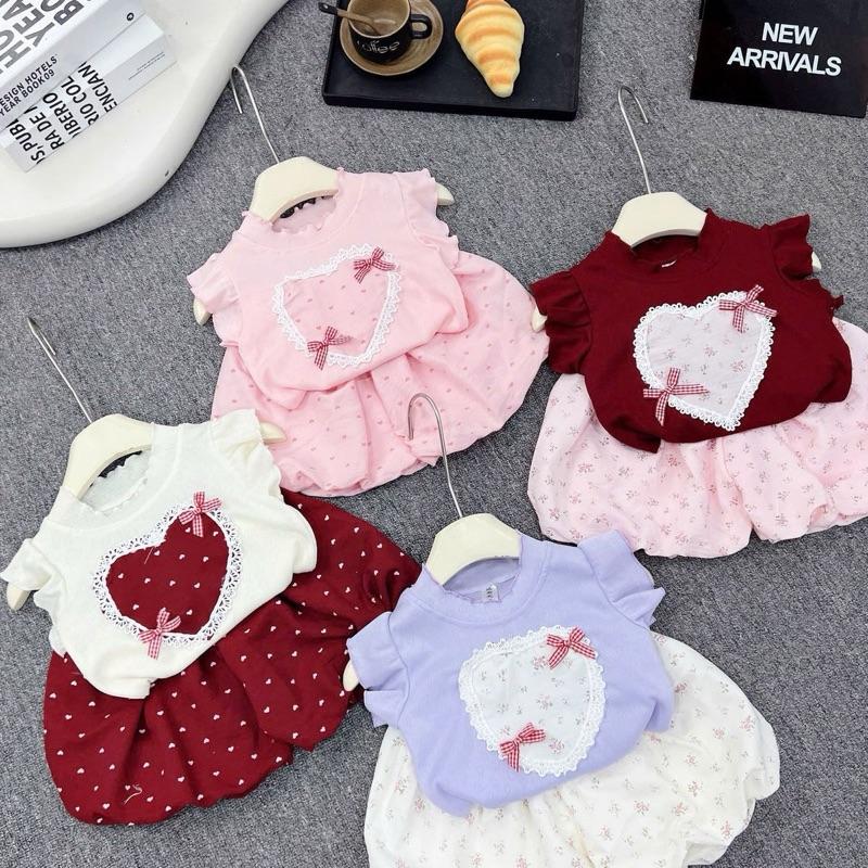 (7-16kg) Bộ áo tim nơ + quần bồng quả bí cho bé gái 4 màu 1