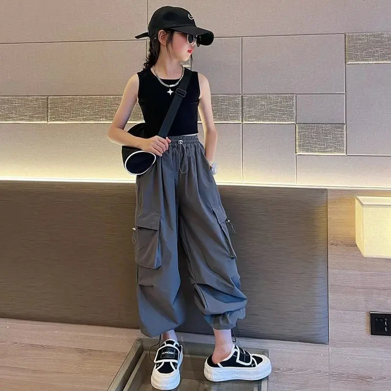 Celana Panjang Cargo High Waist Anak  Usia 7-12 Tahun - Cargo Loose Pants Fashion Fashion celana  anak perempuan celana cargo  anak 3