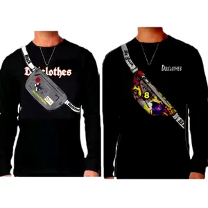 Koas waistbag Pocket Tshirt Unisex Pria wanita Dulclothes x - Baju Kantong 3D - Kaos Tas Selempang Hitam Lengan Panjang