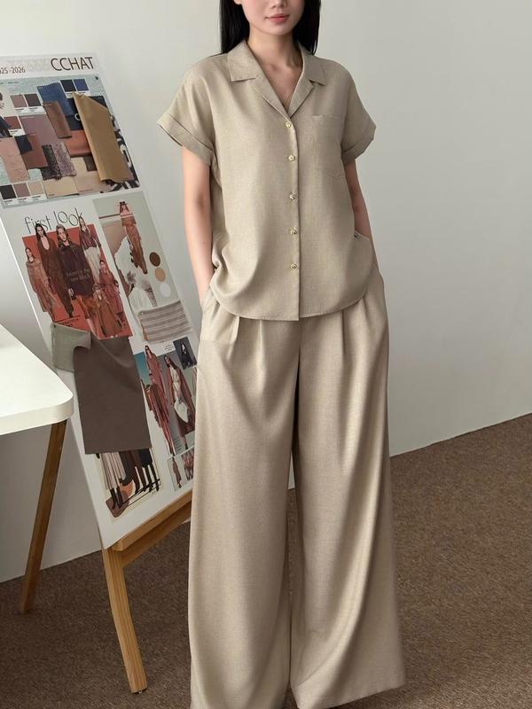 Bộ Đồ Nữ CCHAT Cecilia Áo Cổ 2 Ve Túi Ốp Trang Trí Quần Cạp Chun Xếp Ly Túi Sườn 15BNE2016ST