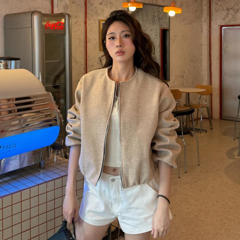 Kimee Áo Khoác Dạ Bomber Nữ Dáng Ngắn Basic Khóa Kéo Thời Trang Hàn Quốc Cao Cấp Mùa Thu Đông KA649 Chất Vải Cotton Thân Thiện Với Da Dễ Phối Đồ