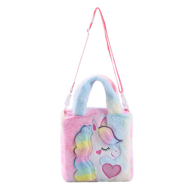 Product Introduction of New Cartoon Embroidered Plush Shoulder Bag Cute Girl Unicorn Girl Cartoon Animal Fashion Totem Children's Plush Shoulder Bag 8