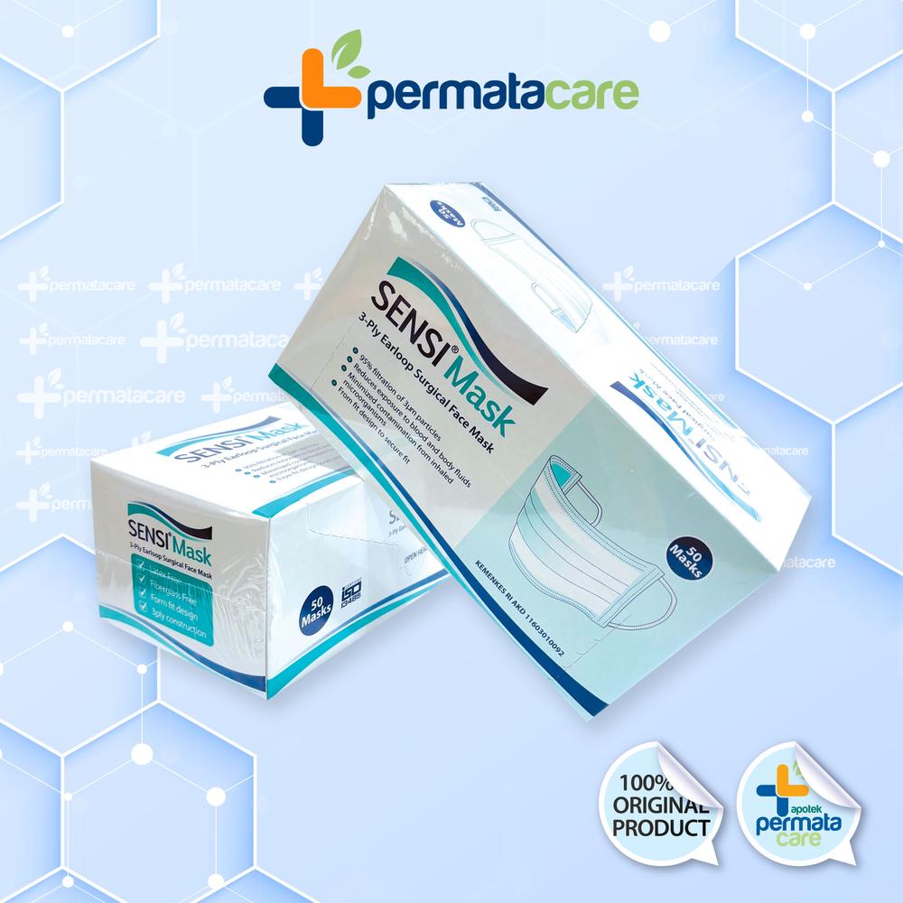 Masker Sensi 3Ply Earloop Surgical Face Mask (NEW batch) - Isi 50Pcs - Hijau