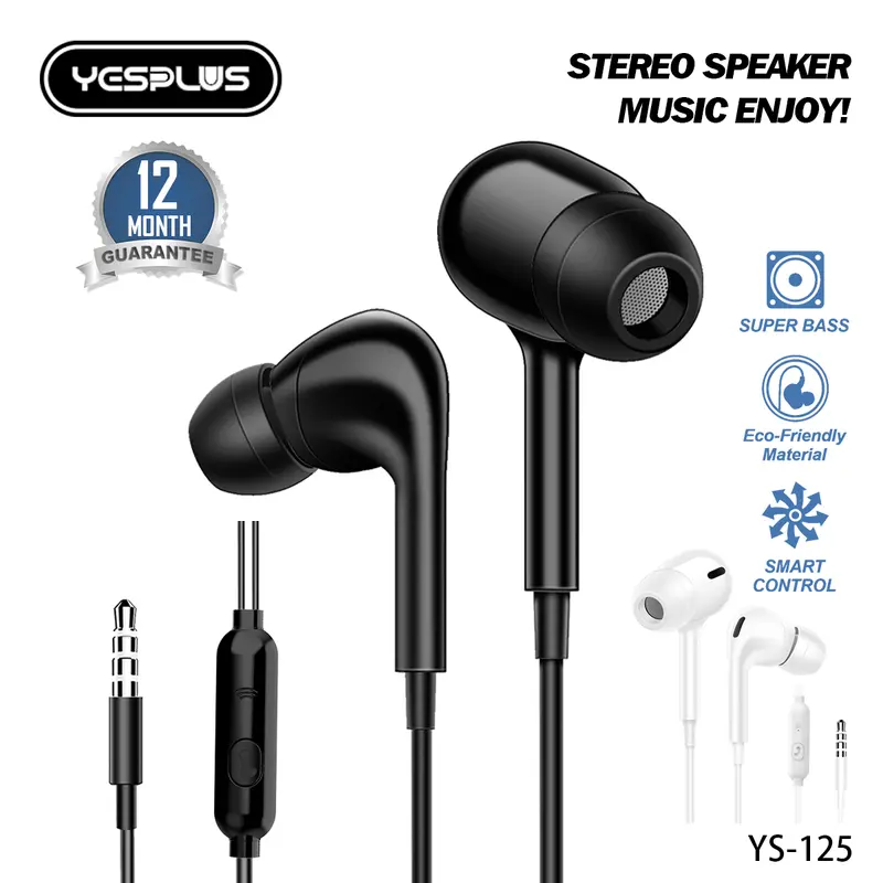 [ YESPLUS ] YS-125 ORIGINAL QUALITY PURE SOUND STEREO+MIC CALL HARGA TERJANGKAU Handsfree  Bass  Headsets Handset  Earphone Hitam Putih Headphones 4
