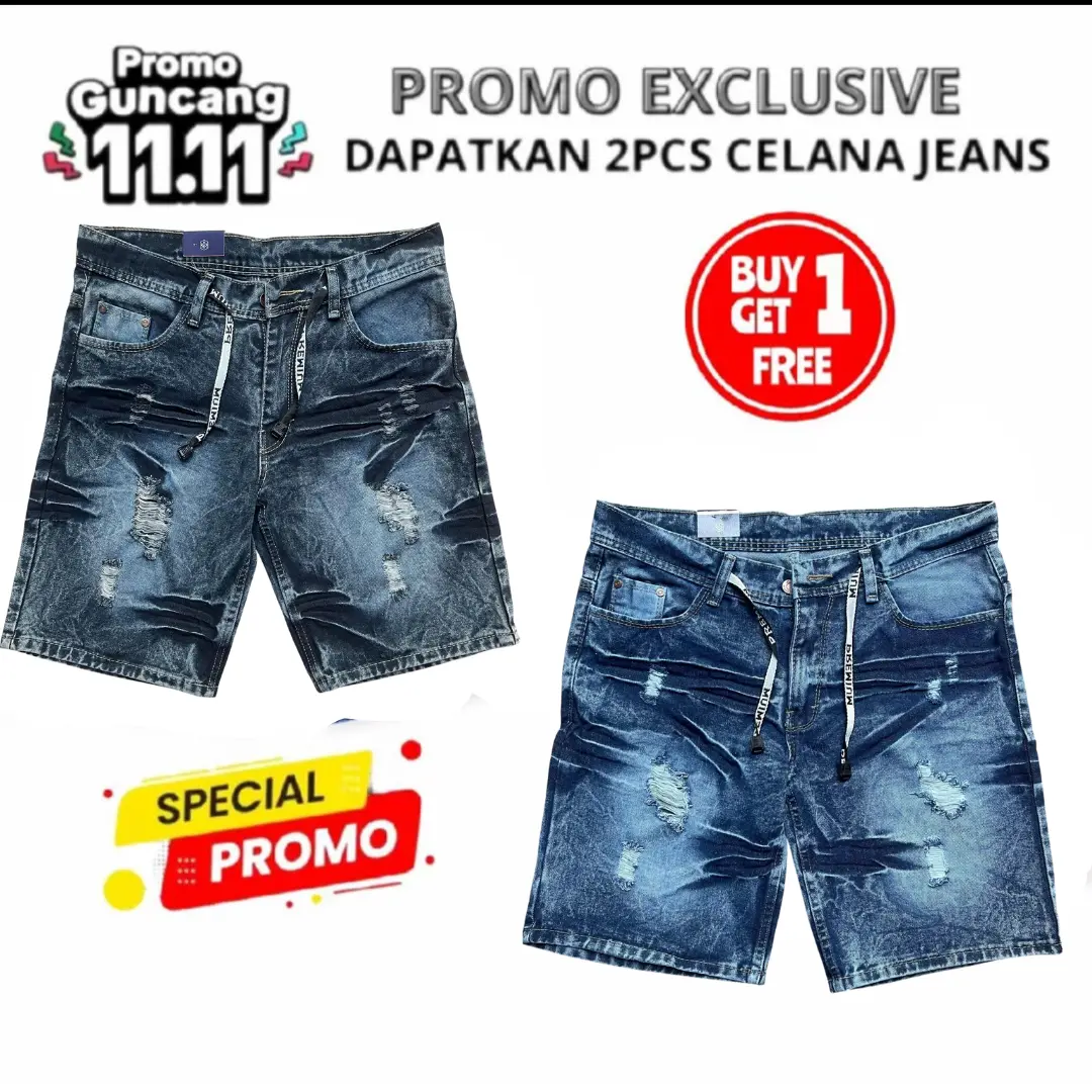 paket hemat 100rb dapat 2 - celana jeans pria ringkel sobek size jumbo 27-38