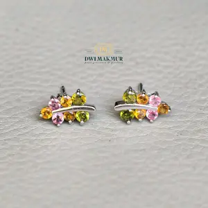 Certified,Beauty Mix Color TOURMALINE Ladies Silver Earrings
