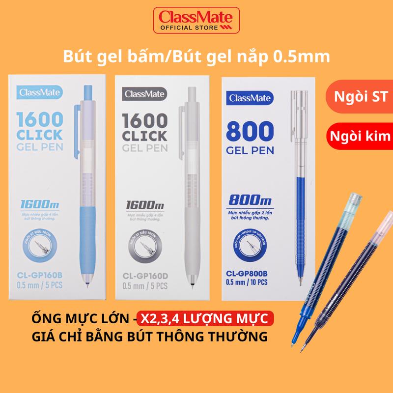 Bút Gel ClassMate Ống Mực Lớn Ngòi ST, Ngòi Kim 0.5mm Giúp Nét Chữ Gọn Gàng, Mực Nhanh Khô, Ngòi Trơn Viết Mượt