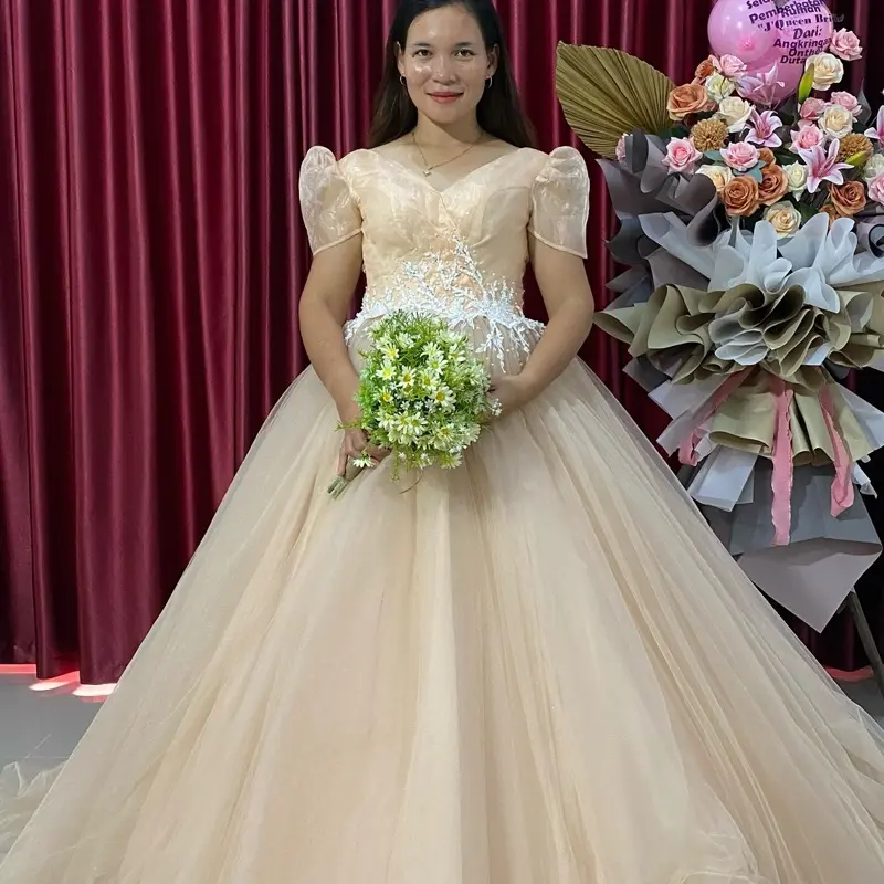 Gaun Pengantin Warna Peach untuk Wanita - Model Panjang Mewah - Pesta, Putih, Dress
