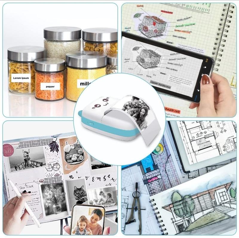 Product Introduction of Mini Printer Portable, Inkless Sticker printer with 8 Rolls Paper, Bluetooth Wireless mini thermal printer Compatible with iOS + Android for Journal, Memo, Photo, Print Pod Gifts for Girls Kids 6
