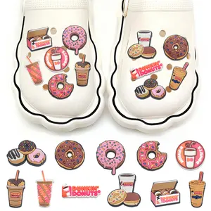 1 pcs Kartun Makanan Minuman Donat Sepatu Tempelan Sandals PVC Aksesoris Sepatu Set untuk DIY Sandal Pin Buckle Menghias Kids Girls Pesta Hadiah Ulang Tahun