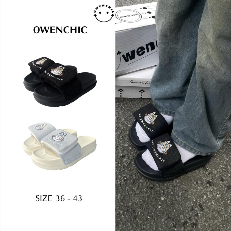 Dép Owenchic Thêu Thỏ Labubu Quai Ngang Vải Jean Lót Bông Nam Nữ Đế Cao Êm Chân Kèm Hộp - Bảo Hành - hỗ trợ đổi size OWC11 Slipper DéP