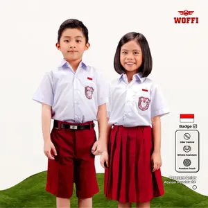 Seragam SD Woffi Kemeja Pendek Badge Putih Bendera