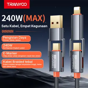 TRANYOO T-XS10 Kabel data 4 IN 1 pengisian cepat PD 240W Fast Charging cable charger TYPE-C dan Lightning usb-c multifungsi Kompatibel dengan Cocok untuk iPhone Vivo Oppo Huawei Samsung realme POCO XIAOMI redmi Infinix Android Smartphone Laptop Tablet