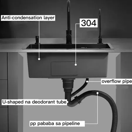 Bak Cuci Piring Stainless Steel Hitam Modern - Ketebalan 2.7mm, Material SUS304, Anti Karat, Tahan Lama, Cocok untuk Dapur Minimalis wastafel 1