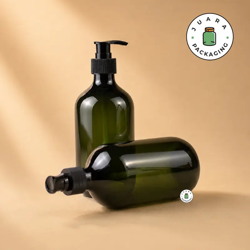 Botol Pump Plastik PET 500ml Warna Hijau Botol Kosmetik Tebal – Wadah Isi Ulang Sabun, Shampo, Lotion, Skincare, Botol Pump Shower Refill Ramah Lingkungan 500 ml