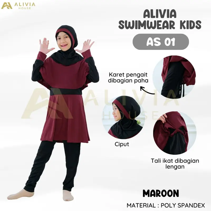 Baju Renang Anak AS01 Kids Baju Renang Perempuan Muslim Alivia Baju Renang Muslimah Anak Alivia House 3