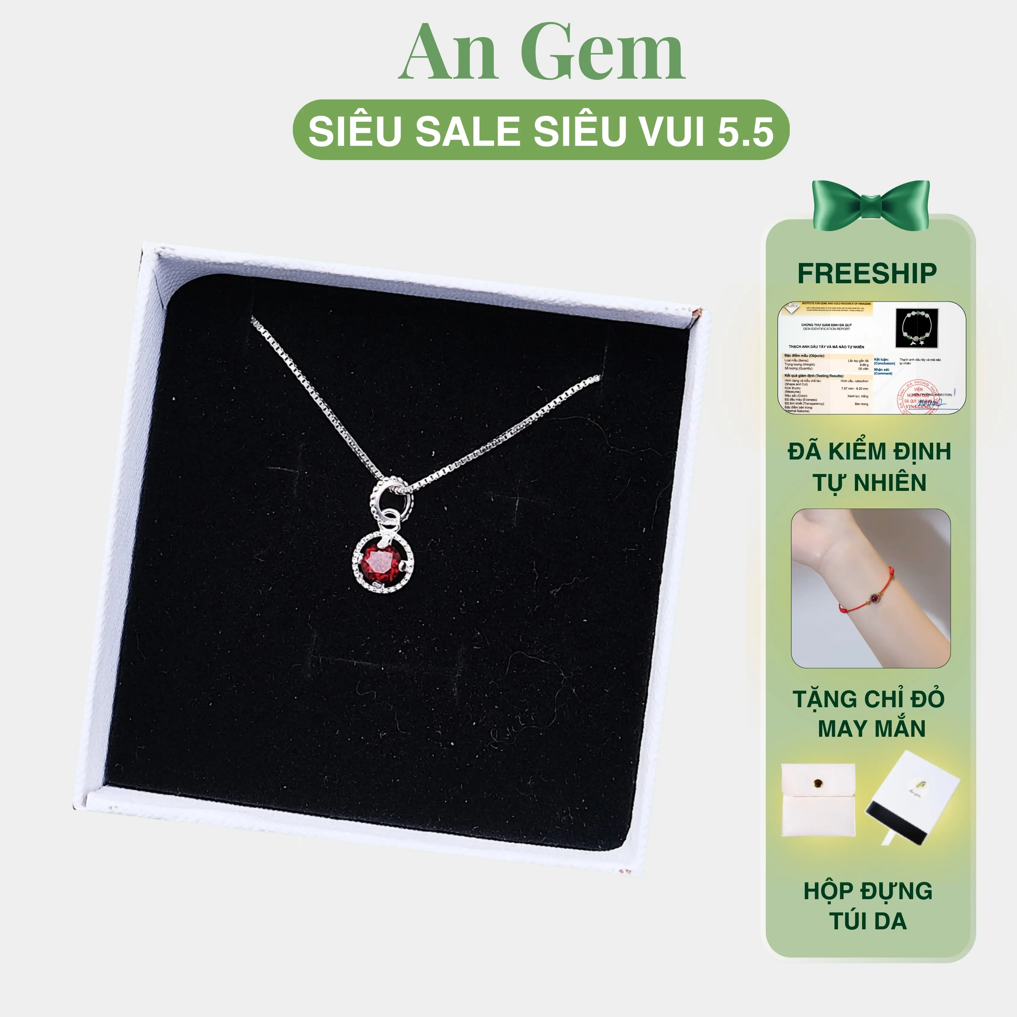 Dây chuyền nữ bạc S925 mix đá An Gem, dây chuyền đá Garnet, Peridot, Citrine quà tặng sinh nhật giáng sinh Noel Tết Valentine [TẶNG VÒNG CHỈ ĐỎ]