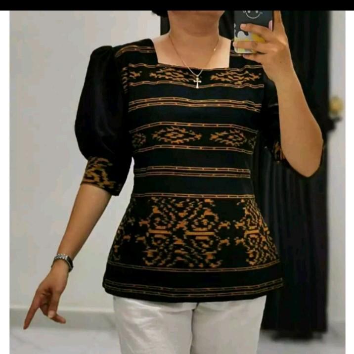Blus Wanita Kombinasi Lengan Toyobo - Baju Moderen Kalea - Panjang, Tenun 3
