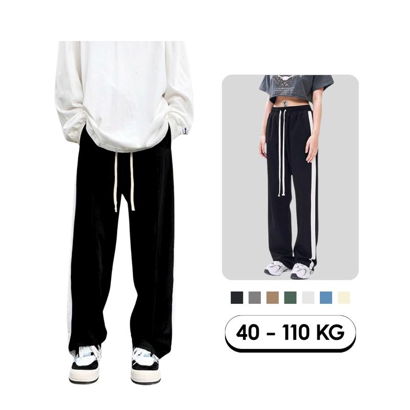  Quần Ống Suông BigSize Nam Nữ Unisex Quần Lưng Chun Ống Rộng Kẻ Sọc Women Menswear Pants Sói Store 40-110KG 