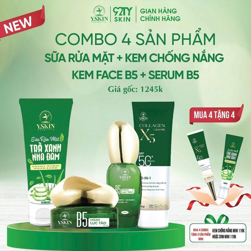 Combo 4 sản phẩm Yskin kem chống nắng kem face b5 lục tảo seurm b5 lục tảo sữa rửa mặt Skincare tặng 1 son maiia