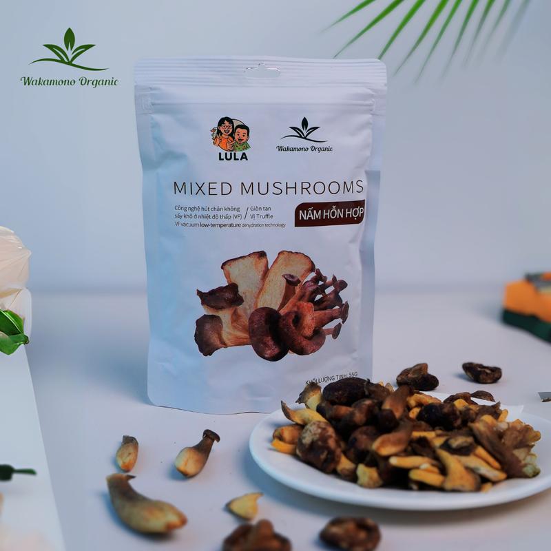 Nấm mix sấy giòn 55g/gói – Không dầu, snack ăn vặt healthy giòn rụm, ngọt tự nhiên.