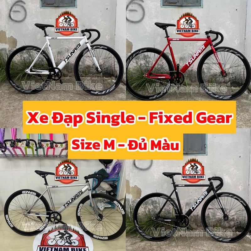 ( VN)Xe đạp thể thao fixed gear và single Tsunami đen phối trắng (kèm strap và đồ lắp ) Sports