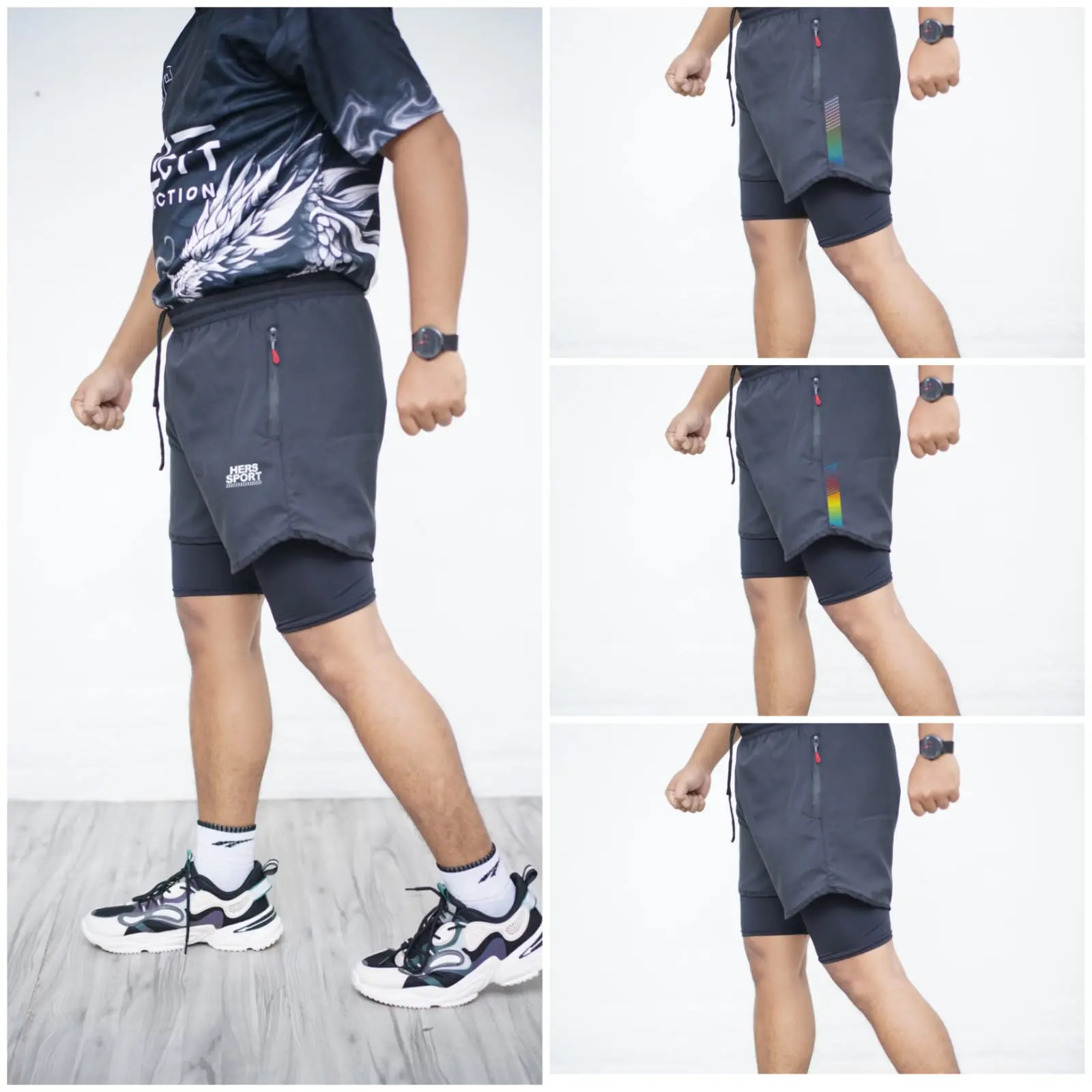 Celana Running Reflective 2in1 Double Layer Pria Wanita Unisex Gym Fitnes Running Sport