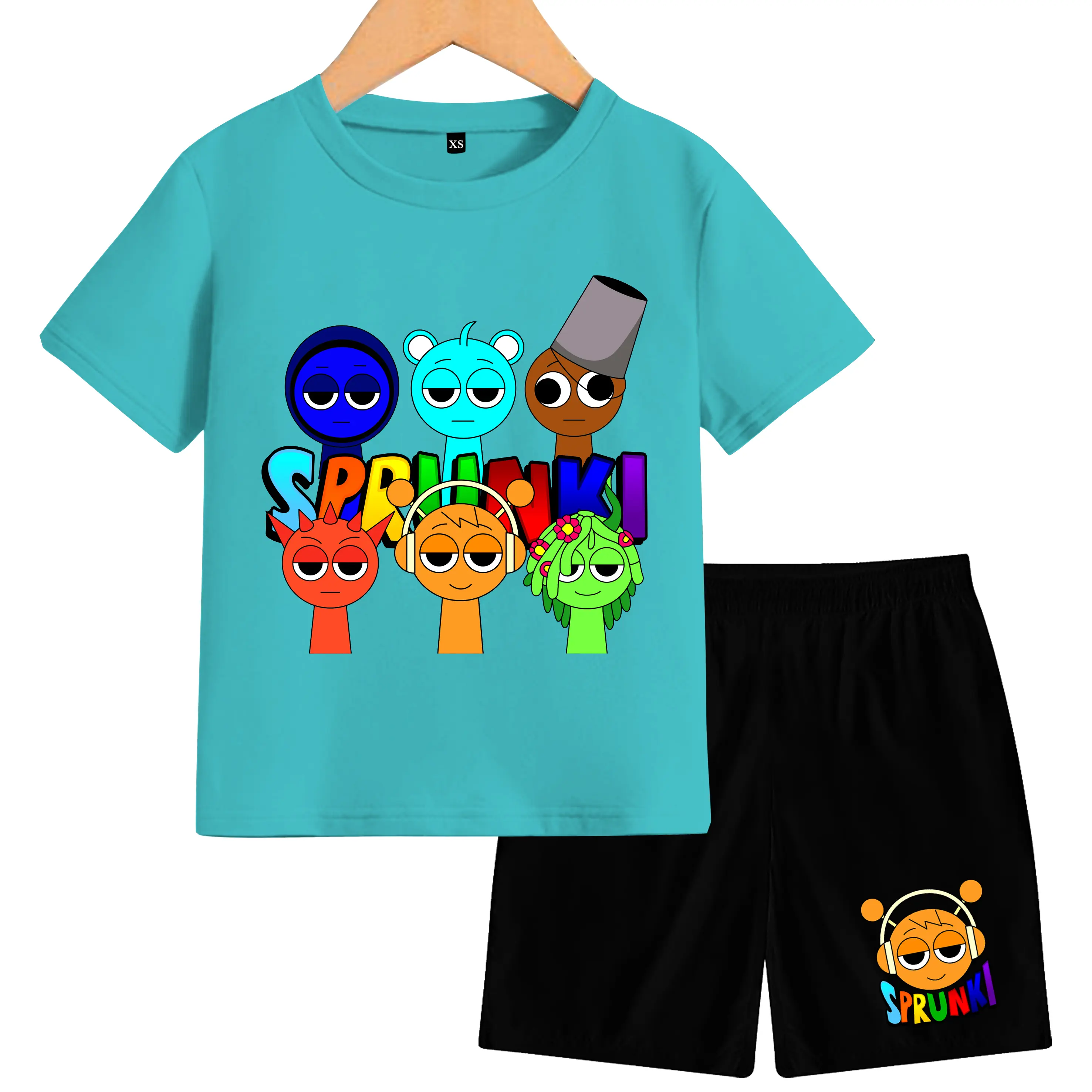 Setelan  Anak-Anak sprunki 6 friends lengan pendek bahan katun Fashion  Pakaian
