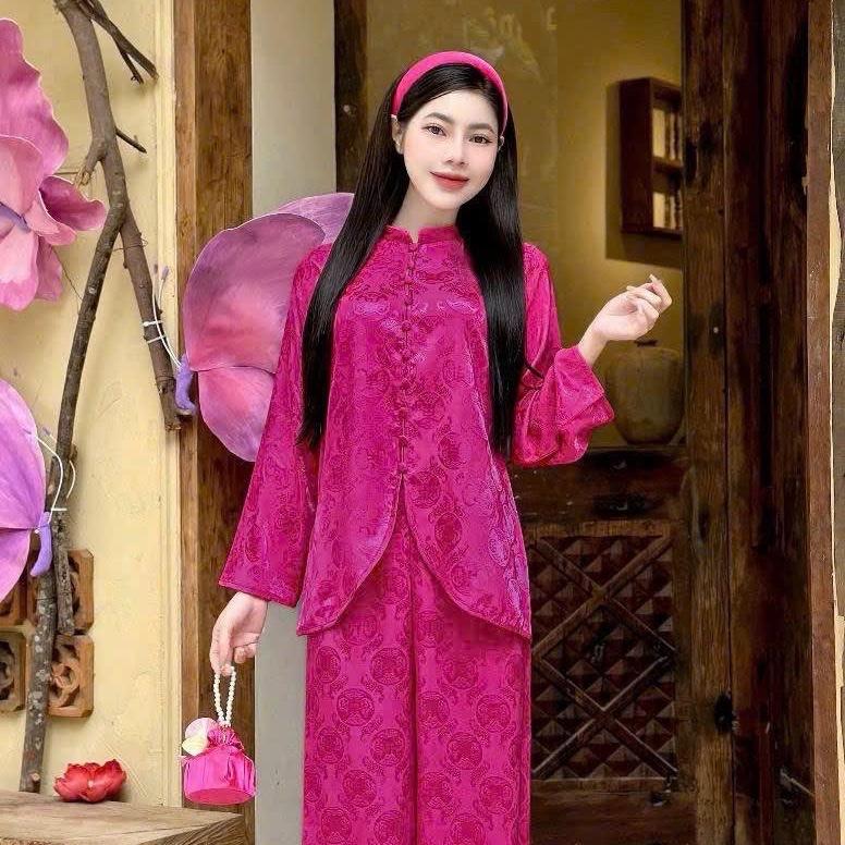 Set phá phục cổ tàu cúc bọc vạt chéo ( áo kèm quần ) - Pháp phục Hà Anh