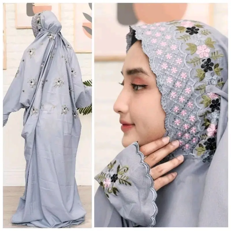 MUKENA DEWASA TERUSAN BERWARNA MOTIF BORDIR TABUR BUNGA, MUKENAH DEWASA LAJURAN LANGSUNGAN PANJANG DEWASA VARIASI WARNA PUTIH, PINK, MOCA, COKSU, COKLAT, BIRU, HIJAU, KREM, ABU-ABU, NAVY, LILAC BAHAN POLINO MICRO NYAMAN RUKOH POCONG KEKINIAN ALA KOREA 4
