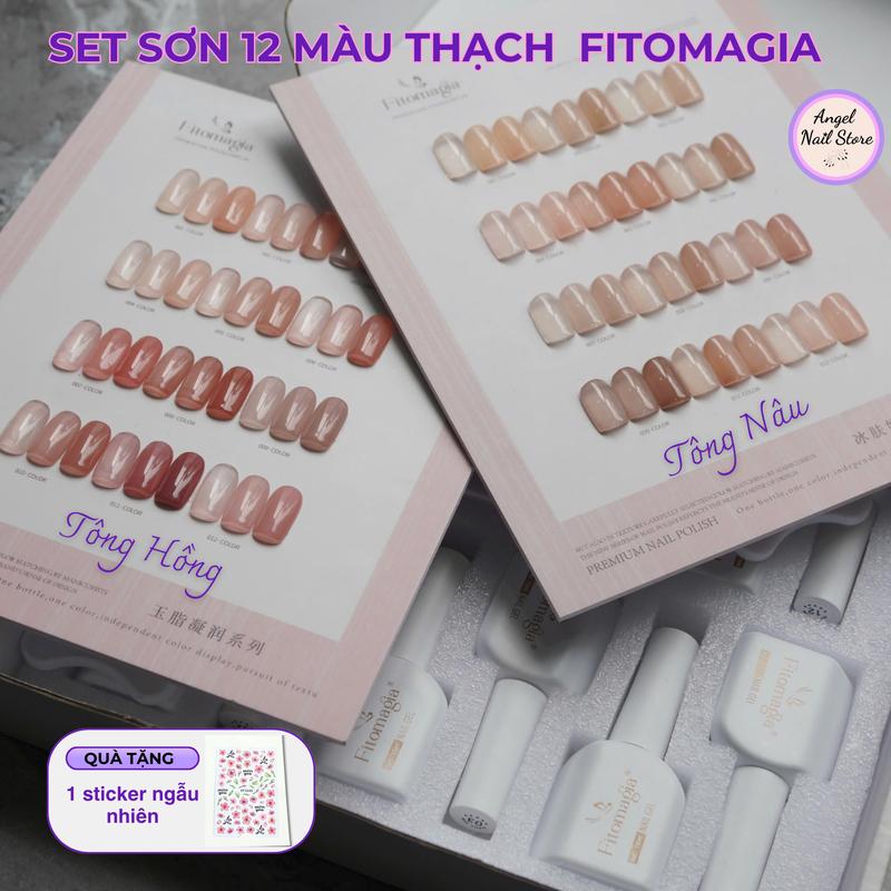 Set sơn 12 màu thạch trong Fitomagia tone nâu tone hồng + tặng kèm bảng màu + sticker