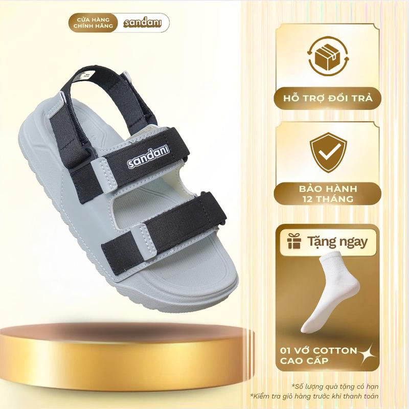 Giày Sandal Nữ Quai Ngang Đế Êm Chống Trơn, Dây Dù, Màu Xám Đen Size 36-43 - SANDANI