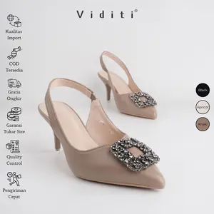 Viditi Crystal Sling Back 6 cm Heels Sepatu Import Wanita | Kerja | Kuliah | Wisuda | Pesta | Kantor Shoes