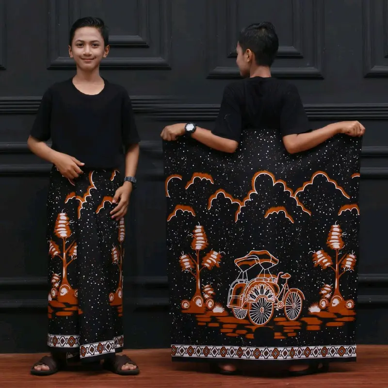 { BISA COD } Sarung Batik Anak-anak SD MI SMP MTS // Motif WAYANG & BECAK CINTA // Bahan Rayon Halus & adem // Sarung Seragam Nyaman Panjang Muslim Anak Katun 5