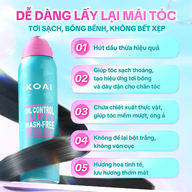 Xịt gội khô KOAI Dry Shampoo Spray 150ml – Kiềm dầu nhanh, tóc bồng bềnh tự nhiên, không bột trắng, hương hoa cao cấp | BigBuy360 - bigbuy360.vn Xịt gội khô KOAI Dry Shampoo Spray 150ml – Kiềm dầu nhanh, tóc bồng bềnh tự nhiên, không bột trắng, hương hoa cao cấp | BigBuy360 - bigbuy360.vn