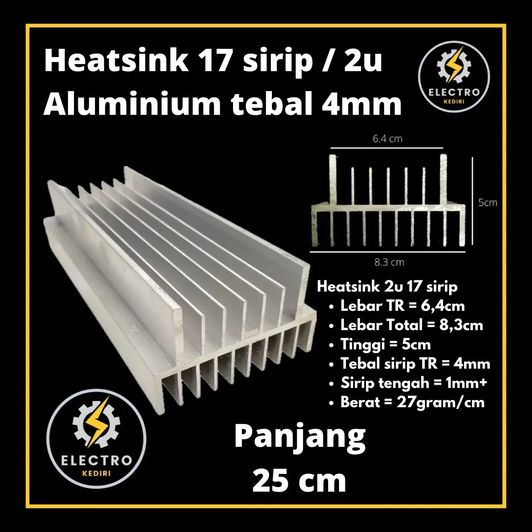 heatsink 2u 25 cm | hetsing 17 sirip pendingin aluminium 2u panjang 25cm | hetsink hitsing heatsing 17sirip 25cm