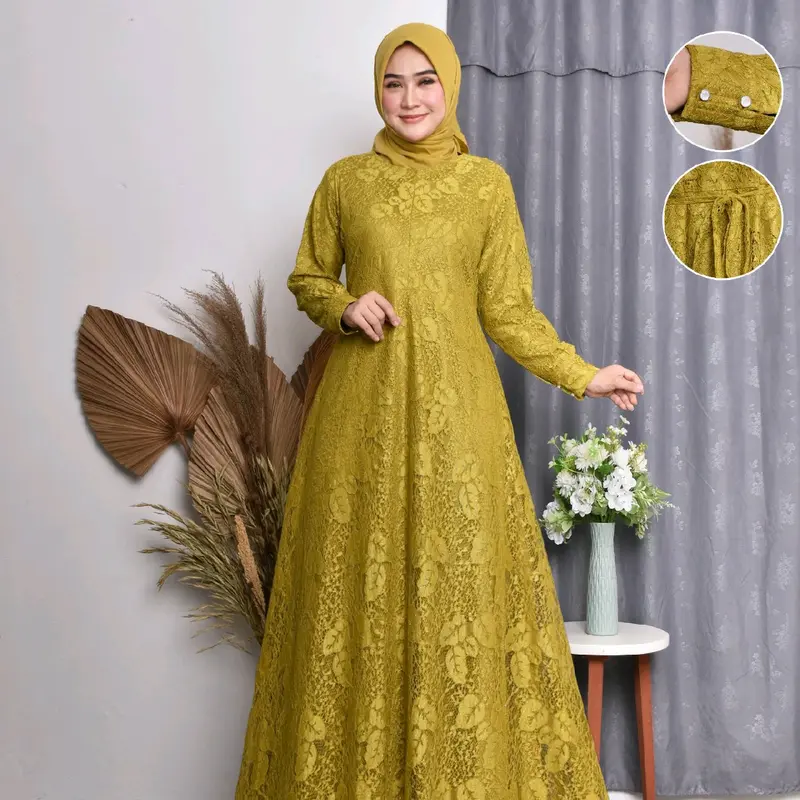 (COD) gamis burkat gamis kondangan dress pesta ada ukuran jumbo m.l.xl.xxl.xxxl free masker Wanita Muslim Lembut Mewah Tebal 0