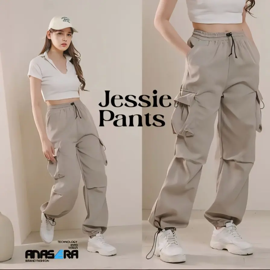 Kiya Cargo Pants  Highwaist Loose Korean Style Jumbo -  Kargo  Terbaru Serut Karet - Cargo Serut Panjang Kulot Casual Dewasa Baggy   cargo celana  wanita import Crinkle Katun